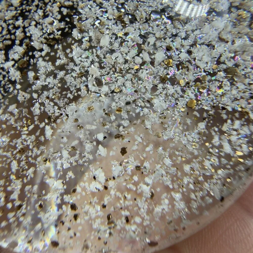 Hand Blown Italian Murano Art Glass Paperweight‎ Dome With Sparkles Center Glass
